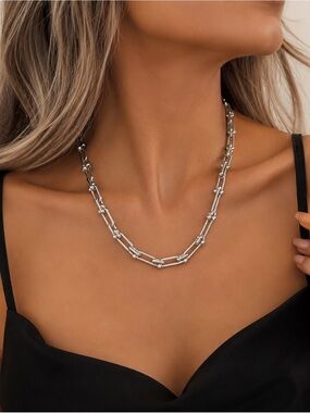 Silver Graduated U shape Link Ball Chain Necklace